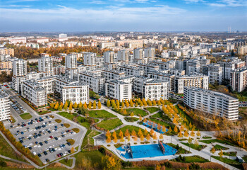 Modern blocks of flats in autumn - modern Krakow cityscape