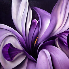 Close-up painting of purple flower, vintage art , vintage wall art, abstract art, geneartive ai. 