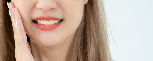 Asian woman feel toothache from gingivitis, female suffer tooth, decay problems, dental care....