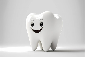 Tooth with a smiling face. 3d render. Generative ai design.