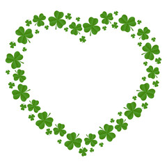 Frame of shamrocks in the shape of a heart. Decorative element for St. Patrick's Day design