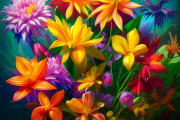 Fototapeta na wymiar A Bouquet of Joy: A Painting of a Beautifully Arranged Bouquet of Flowers