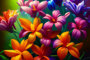 A Kaleidoscope of Blooms: A Painting of a Stunning Bouquet of Colorful Flowers