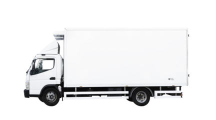 Delivery white van or truck with space for text isolated over white background. PNG