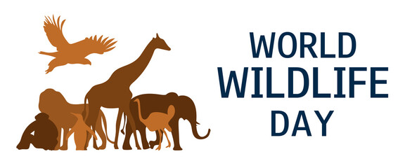 World wildlife day. March 3. Ecology concept. Save animals concept. World wildlife day horizontal banner. 