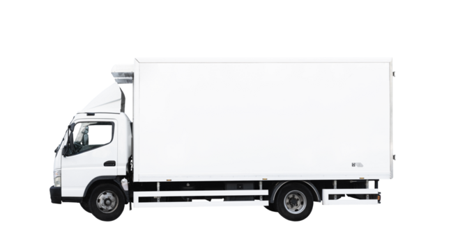 Delivery white van or truck with space for text isolated over white background. PNG