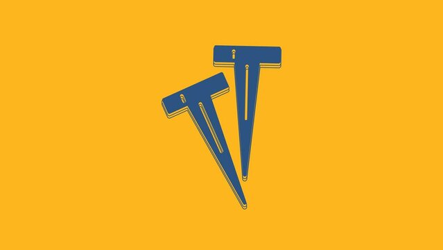 Blue Pegs for tents icon isolated on orange background. Extreme sport. Sport equipment. 4K Video motion graphic animation