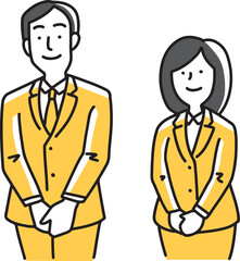 姿勢正しく見送る会社員男女