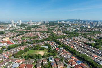 Aerial view over suburbs of Kuala Lumpur, Malaysia.