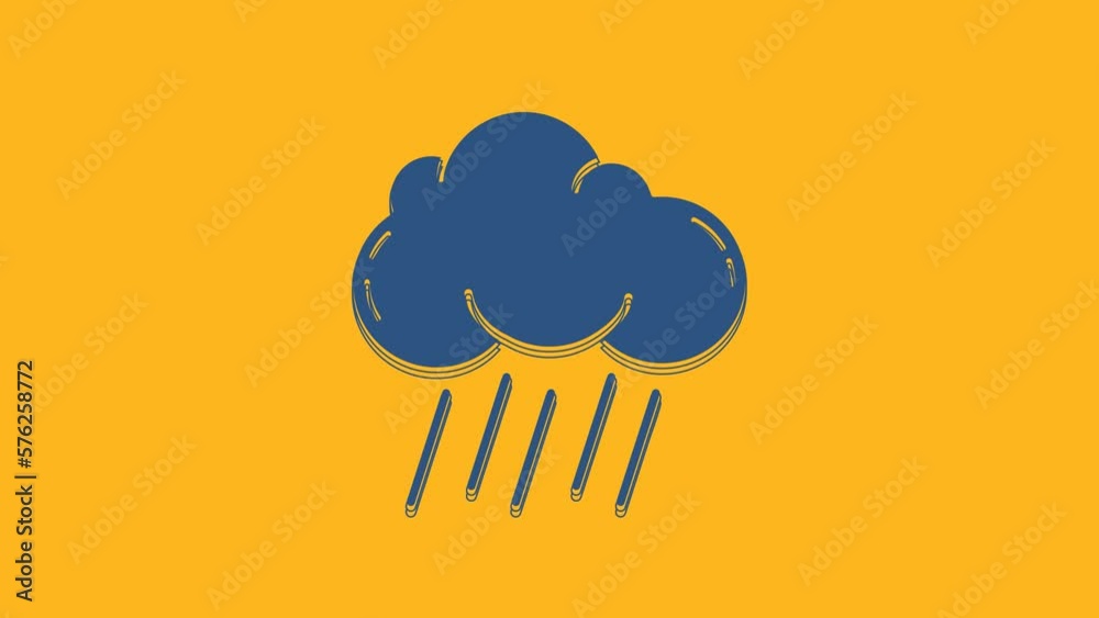 Poster blue cloud with rain icon isolated on orange background. rain cloud precipitation with rain drops. 4