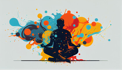illustration of someone calming the mind from stress while meditating