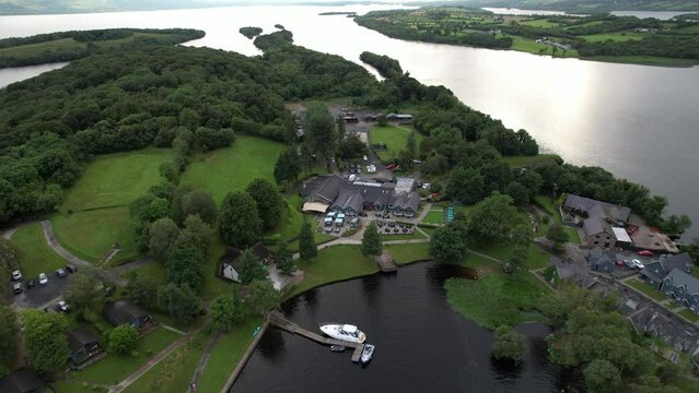 Lusty Beg Island in Northern Ireland, backwards aerial