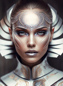 Futuristic style woman beauty portrait, Generative AI