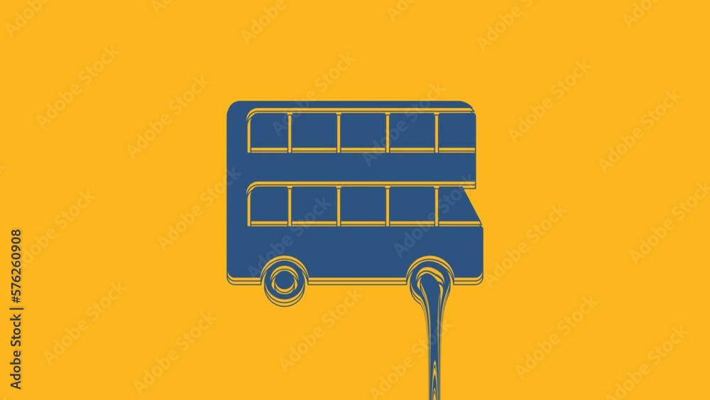 Poster Blue Double decker bus icon isolated on orange background. London classic passenger bus. Public transportation symbol. 4K Video motion graphic animation