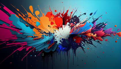Colorful flow of paint of different colors, smooth mixing, beautiful drips