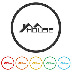 Roof house logo icons in color circle buttons