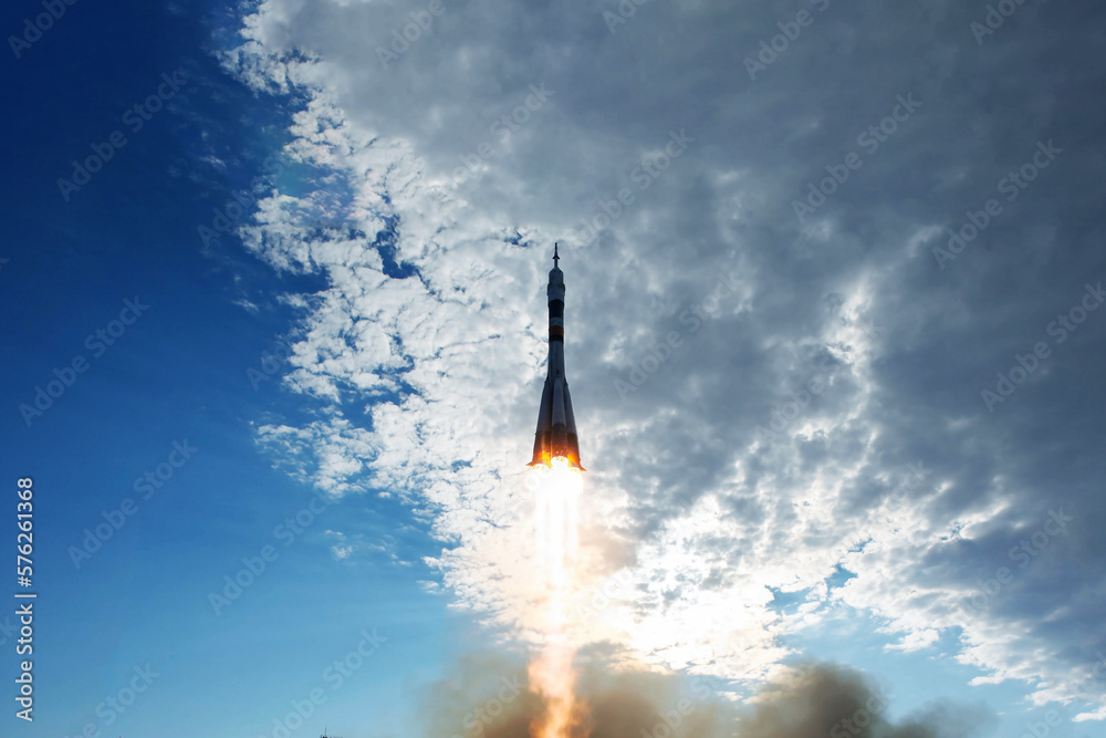 Sticker rocket launch into space. elements of this image were furnished by nasa