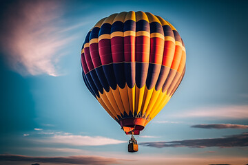 Obraz premium hot air balloon in the sunset evening sky Generative AI