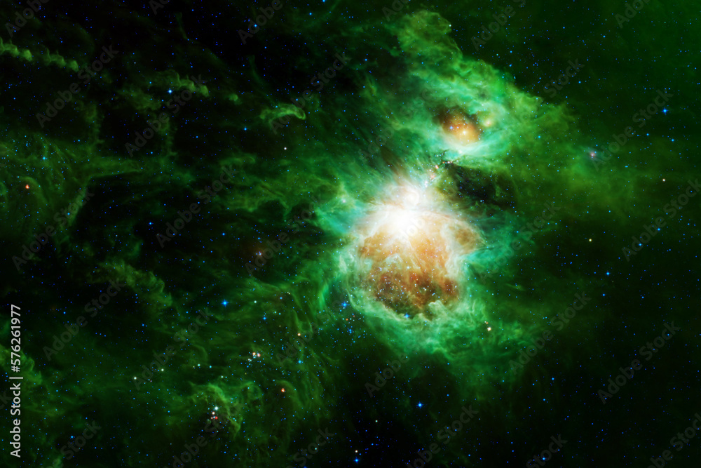 Wall mural beautiful green space nebula. elements of this image were furnished by nasa