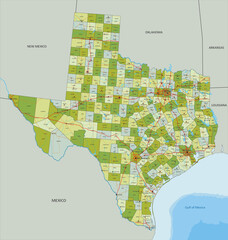 Highly detailed editable political map with separated layers. Texas.