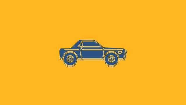 Blue Sedan car icon isolated on orange background. 4K Video motion graphic animation