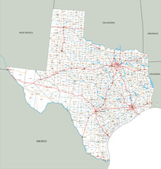 High detailed Texas road map with labeling. - 576262329