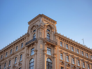 Cityscape views old city of one of Europe's most beautiful town- Vienna. Summer Travel to capital of Austria. details of the facades of beautiful old houses