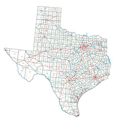Texas road and highway map. Vector illustration. - 576262347