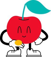 Funny cherry character holding coin flat illustration