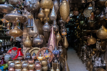 chandelier shop in the Jemaa el-Fnaa square a shop of typical and tribal objects in the Jemaa el-Fnaa square in Marrakesh