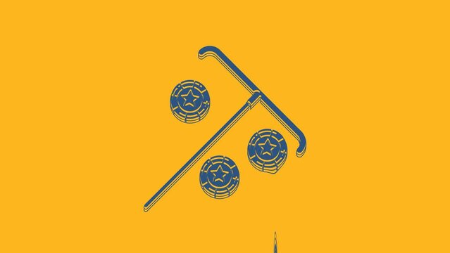 Blue Stick for chips icon isolated on orange background. Casino gambling. 4K Video motion graphic animation