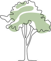 Drawing doodle tree in line art on green blot background