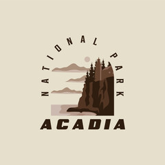acadia national park logo vintage vector illustration template icon graphic design. sign or symbol for tourism of america travel business with retro typography style - obrazy, fototapety, plakaty