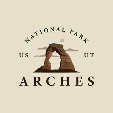 arches national park logo vintage vector illustration template icon graphic design. sign or symbol for america travel tourism business with retro typography style