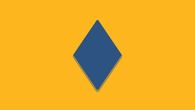 Blue Playing card with diamonds symbol icon isolated on orange background. Casino gambling. 4K Video motion graphic animation