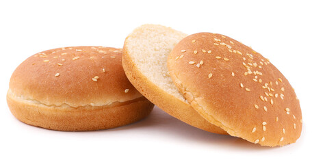 Hamburger buns on white background, close-up