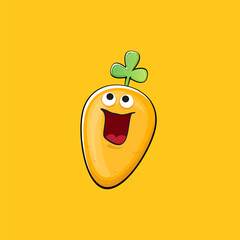 Plakat Carrot character. Cartoon orange carrot isolated on orange background. Funky vegetable character with eyes and mouth. Vector white teabag clip art, emoji, label and sticker