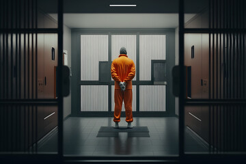 Handcuffed Prisoner in orange suit waiting for Death Penalty. Neural network AI generated art