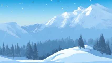 Fototapeta premium Mountain landscape in winter. Illustration. Generated by AI