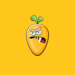 Fototapeta na wymiar Carrot character. Cartoon orange carrot isolated on orange background. Funky vegetable character with eyes and mouth. Vector white teabag clip art, emoji, label and sticker