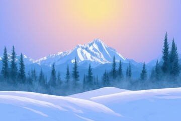 Fototapeta premium Mountain landscape in winter. Illustration. Generated by AI