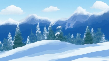 Obraz premium Mountain landscape in winter. Illustration. Generated by AI