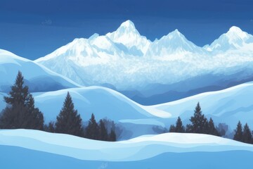 Fototapeta premium Mountain landscape in winter. Illustration. Generated by AI