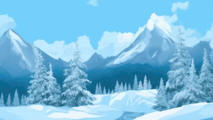 Obraz premium Mountain landscape in winter. Illustration. Generated by AI