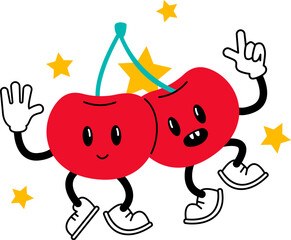 Funny cherries characters flat illustration Cute emoticons