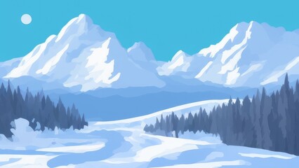 Mountain landscape in winter. Illustration. Generated by AI