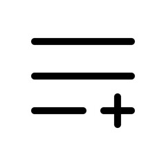 Editable vector add to playlist row icon. Black, transparent white background. Part of a big icon set family. Perfect for web and app interfaces, presentations, infographics, etc