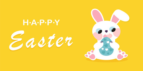 Obraz na płótnie Canvas Easter rabbit, easter bunny. Easter banner vector illustration in cartoon style