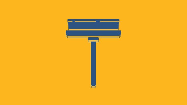 Blue Cleaning service with of rubber cleaner for windows icon isolated on orange background. Squeegee, scraper, wiper. 4K Video motion graphic animation