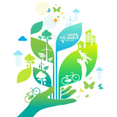 Ecology.Green cities help the world with eco-friendly concept ideas.vector illustration